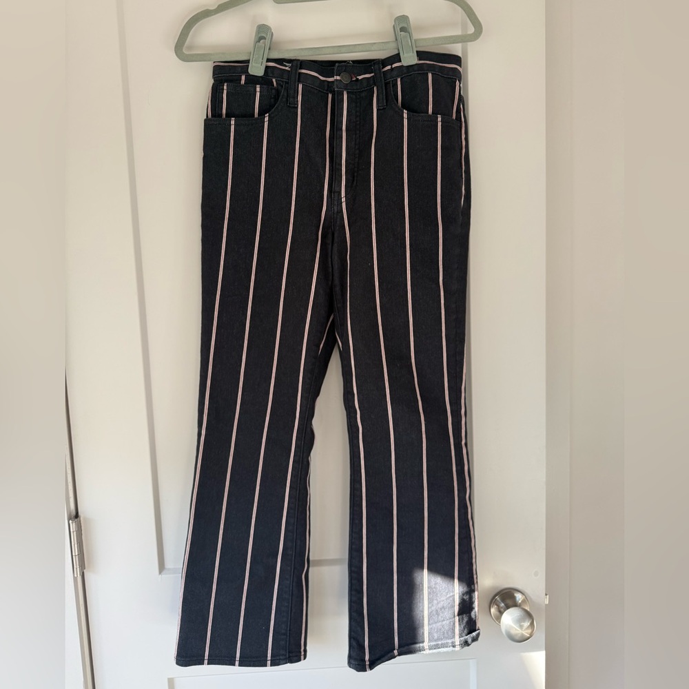 Madewell Black and White Striped Boot Cut Jeans
